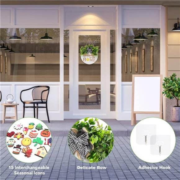 Interchangeable Front Door Welcome Sign,WinGaYe Rustic Wooden Wreath Front Porch - Picture 5 of 8